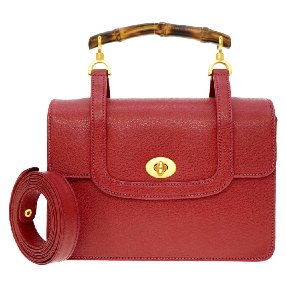 GUCCI Handbag 000.113.0231 leather Red Bamboo Women Used Authentic