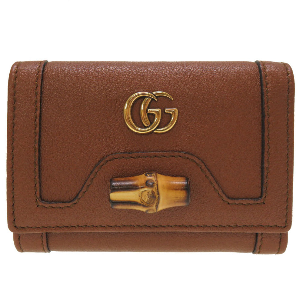 GUCCI Tri-fold wallet 658633 Bamboo Brown Diana medium mens Used Authentic