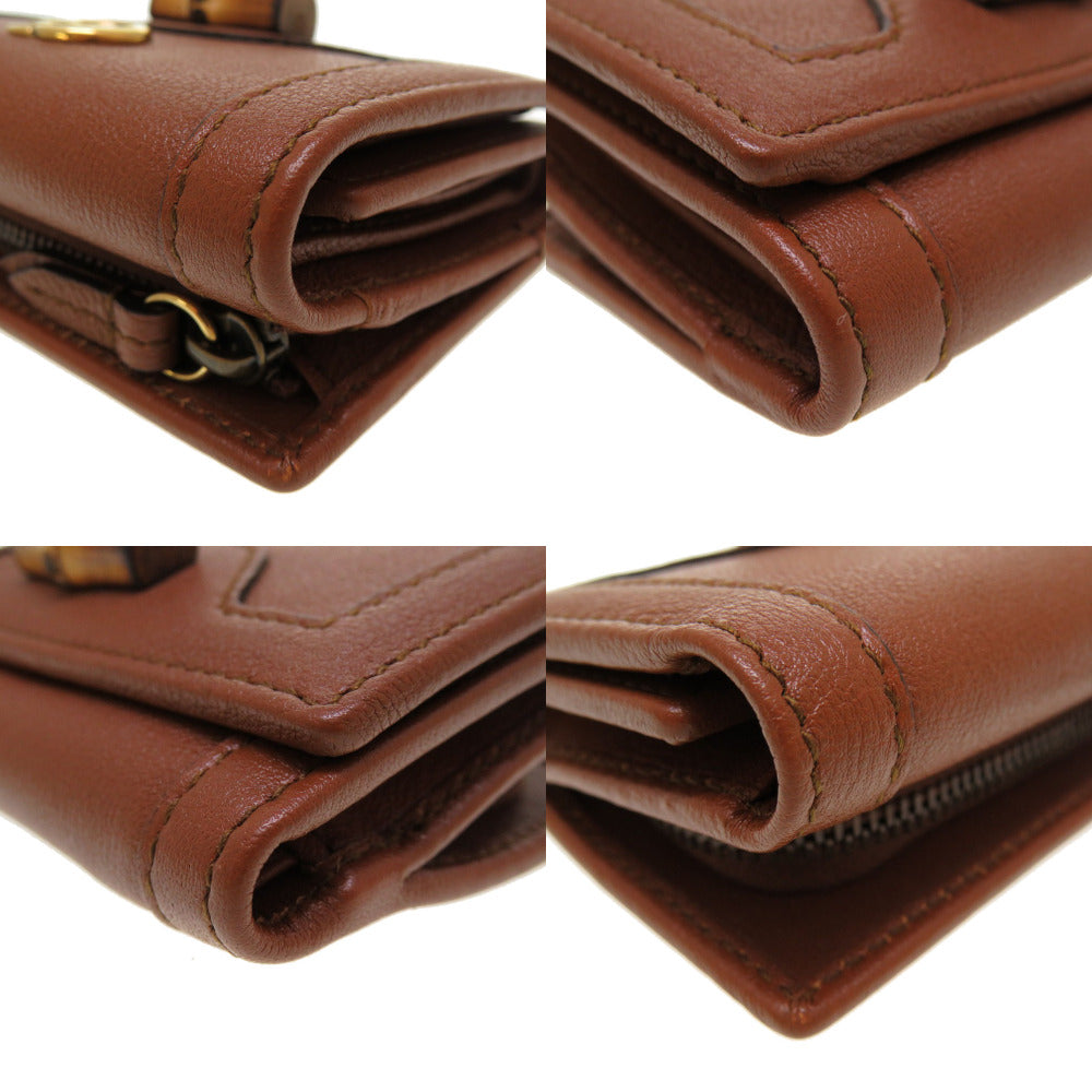 GUCCI Tri-fold wallet 658633 Bamboo Brown Diana medium mens Used Authentic
