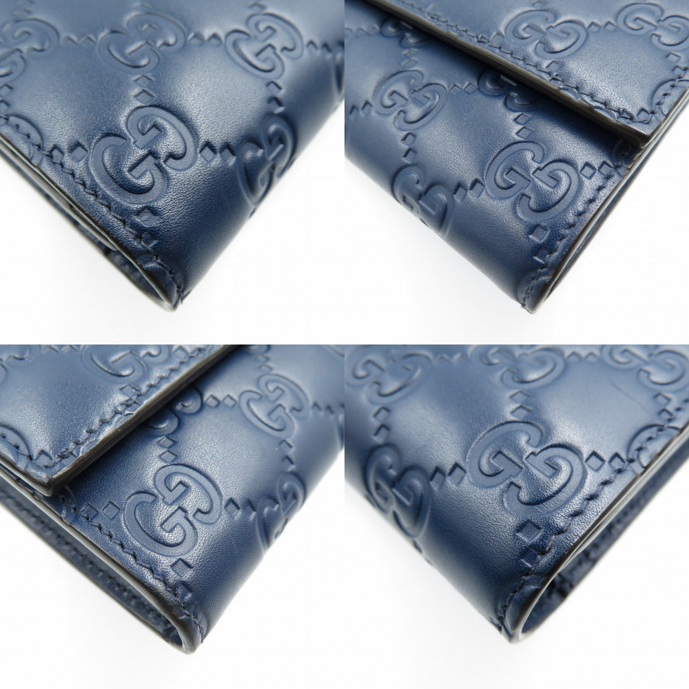 GUCCI Long Wallet Purse 410100 leather Navy Guccisima Women Used Authentic