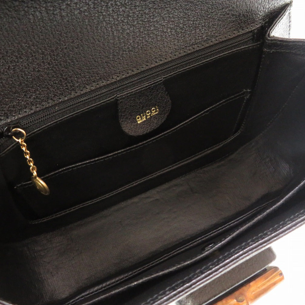 GUCCI Handbag 000 2113 0633 Bamboo, Leather black Women Used Authentic