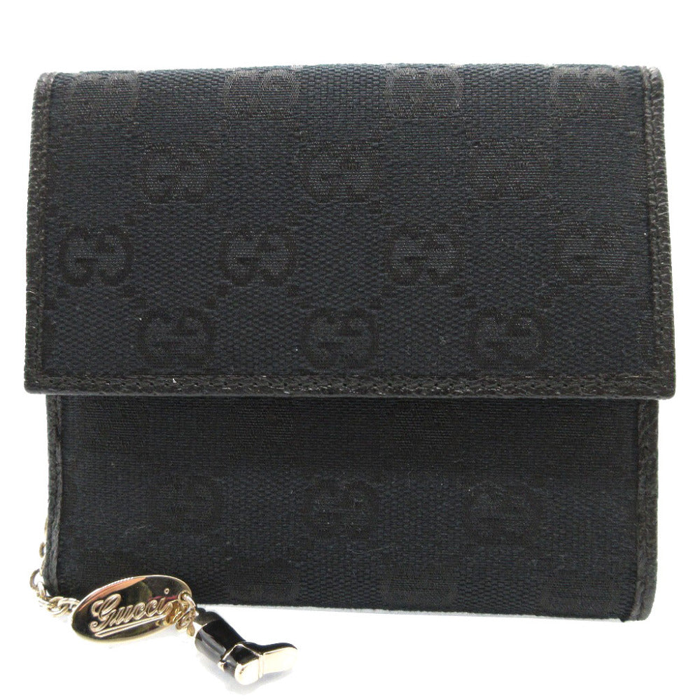 GUCCI Bifold Wallet 154182 GG canvas, leather black W Hook Wallet Women Used Authentic