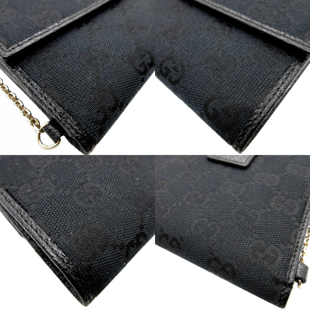 GUCCI Bifold Wallet 154182 GG canvas, leather black W Hook Wallet Women Used Authentic