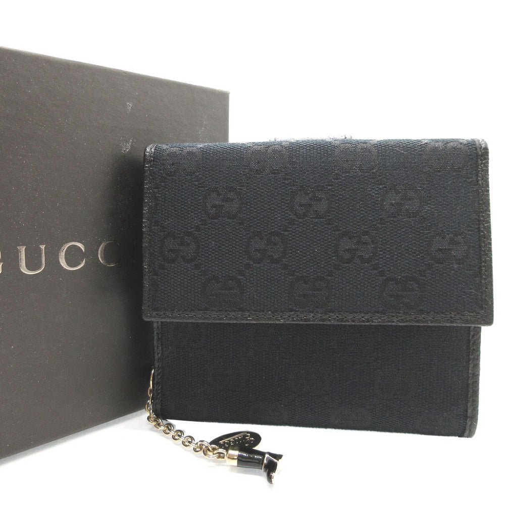 GUCCI Bifold Wallet 154182 GG canvas, leather black W Hook Wallet Women Used Authentic