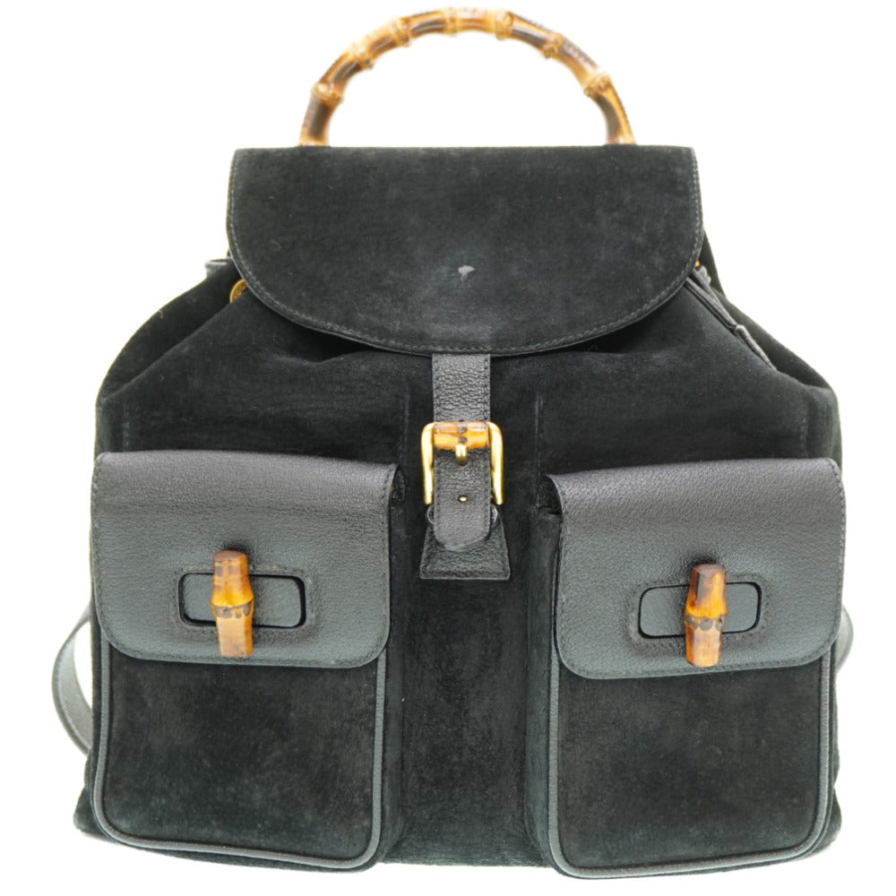 GUCCI Backpack Suede black Bamboo