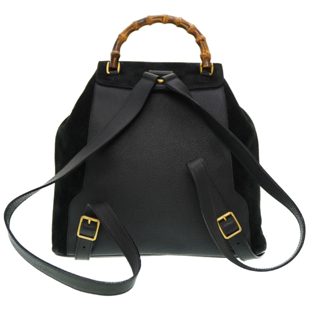 GUCCI Backpack Suede black Bamboo