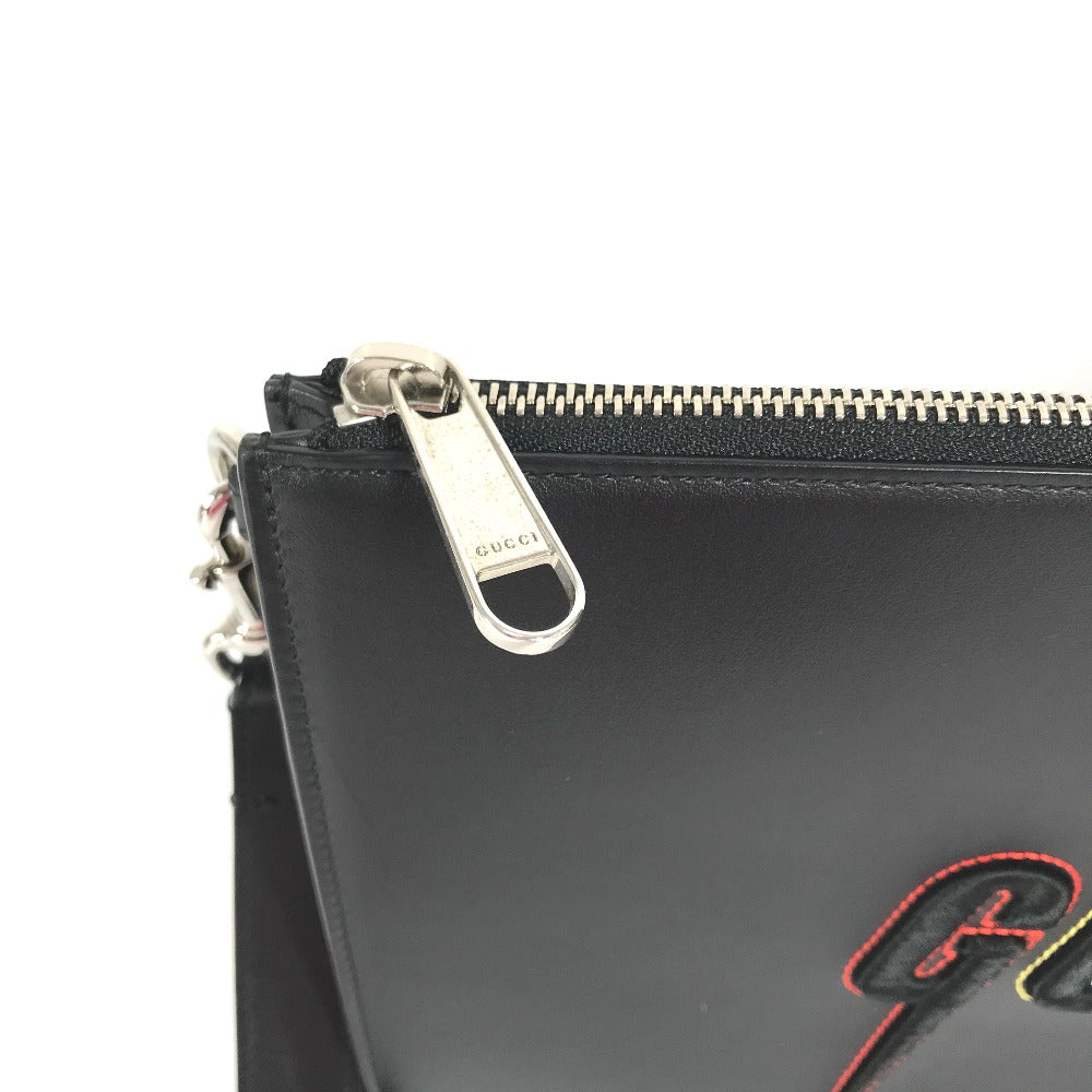 GUCCI Clutch bag 597678 leather black bag pouch Braid embroidery logo