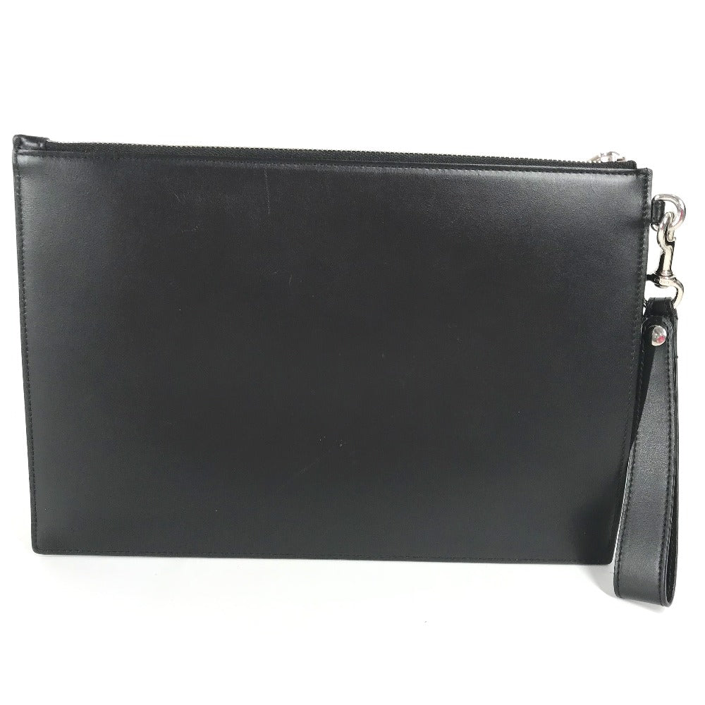GUCCI Clutch bag 597678 leather black bag pouch Braid embroidery logo