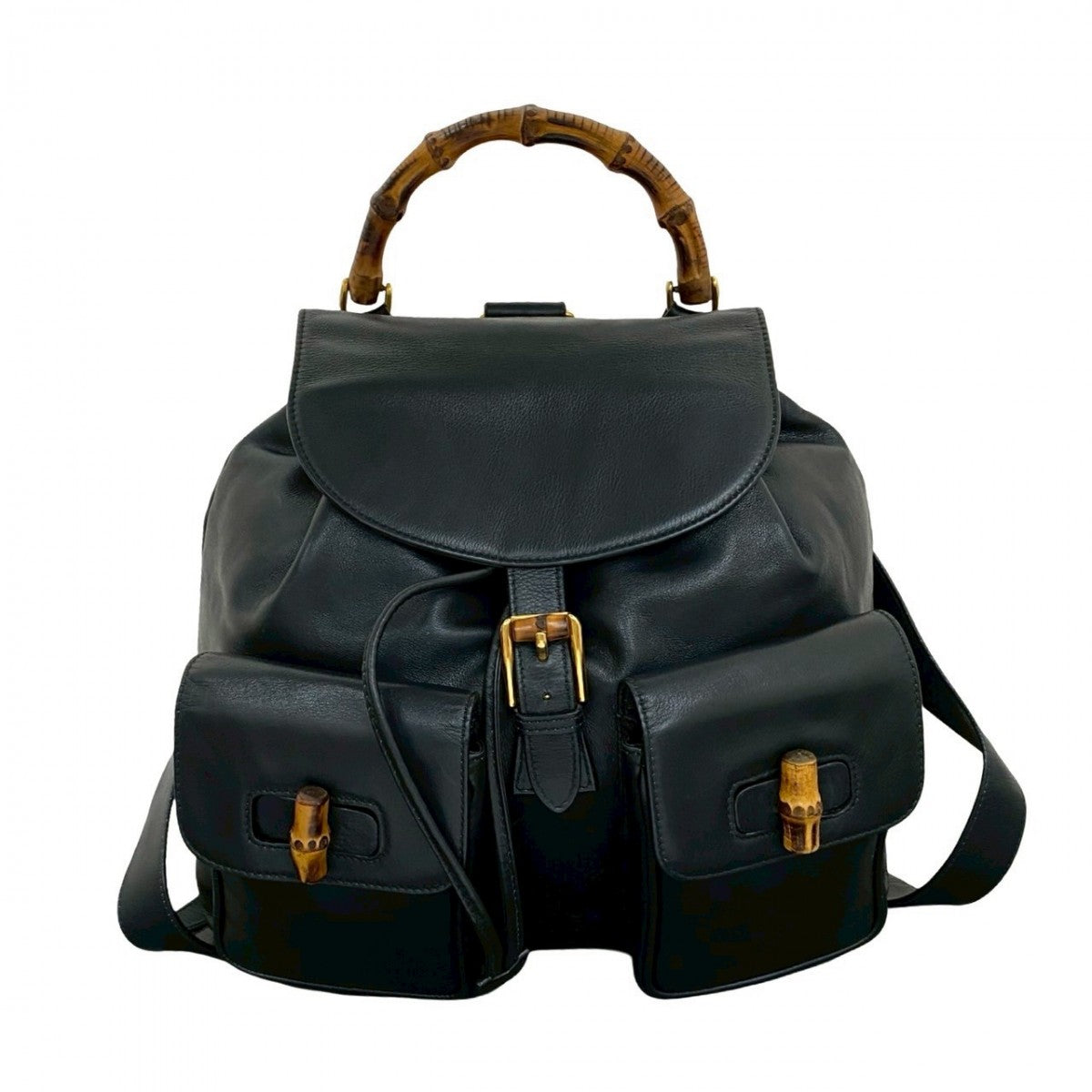 GUCCI Backpack leather black Bamboo