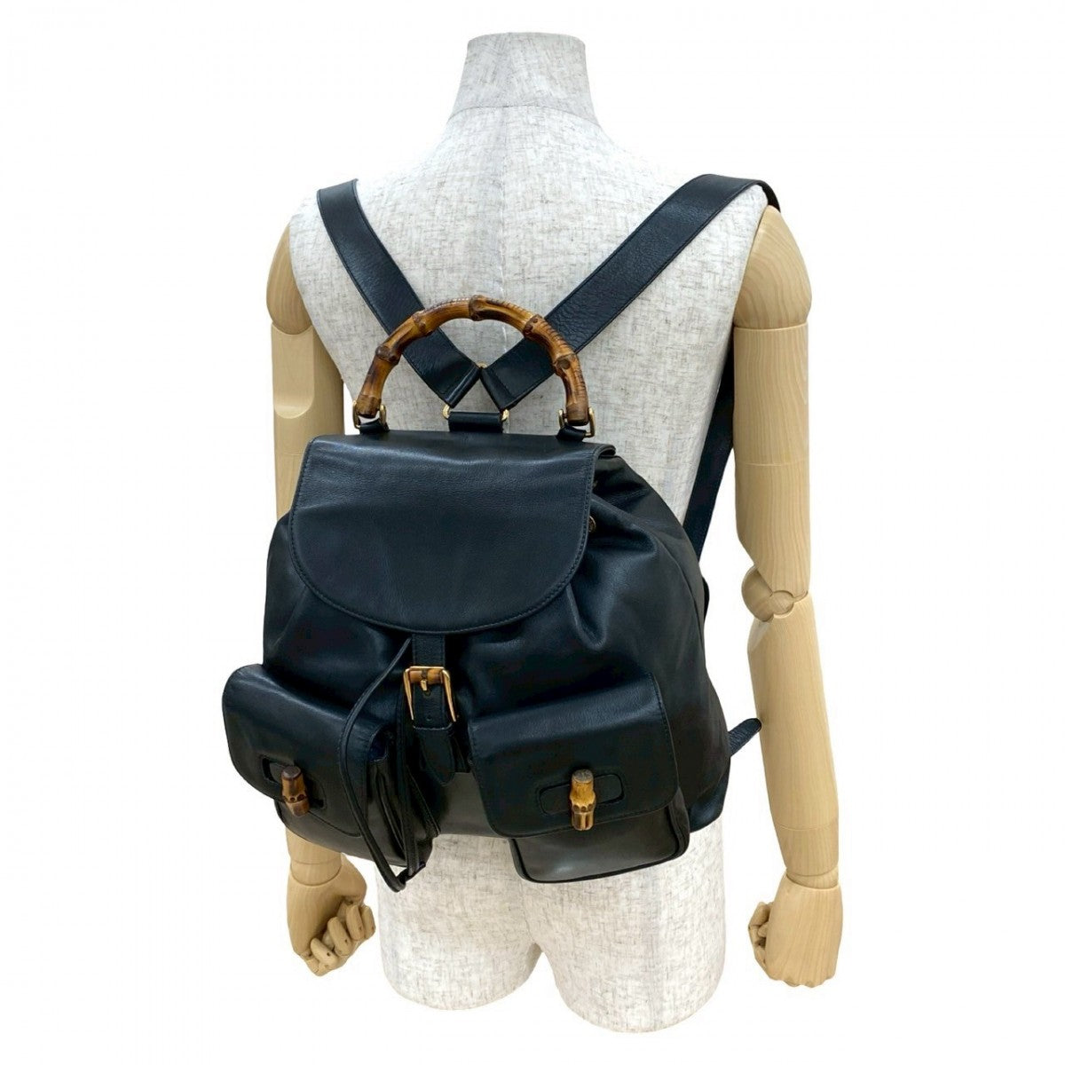 GUCCI Backpack leather black Bamboo
