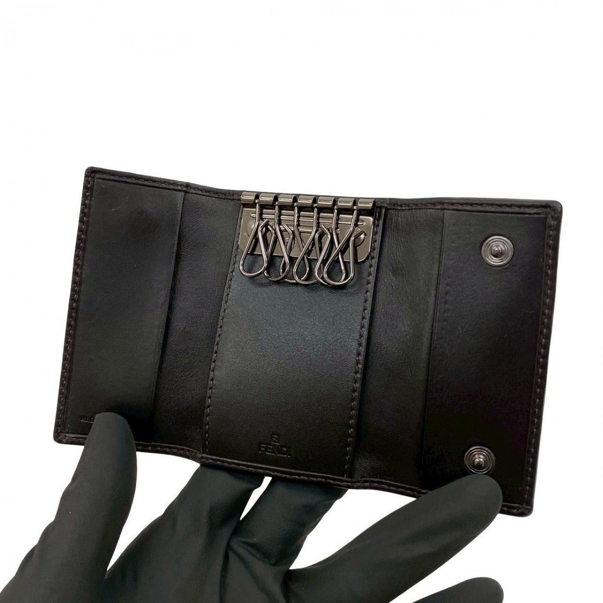 FENDI Key case Key holder leather Brown