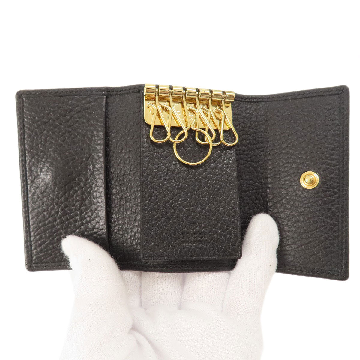 GUCCI Key case Key holder 466118 leather black GG Marmont