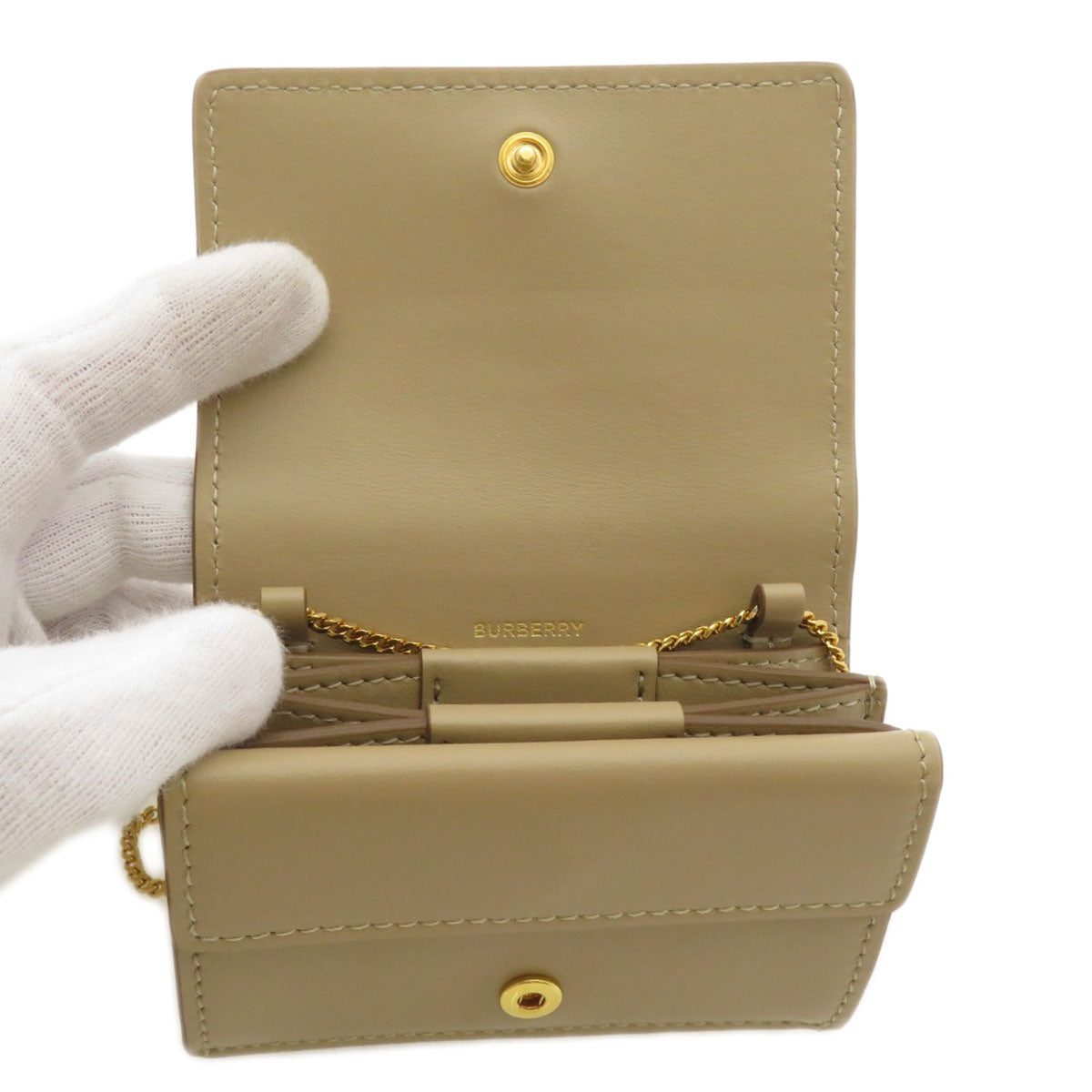 BURBERRY Coin case Calfskin beige Coin Chain Wallet