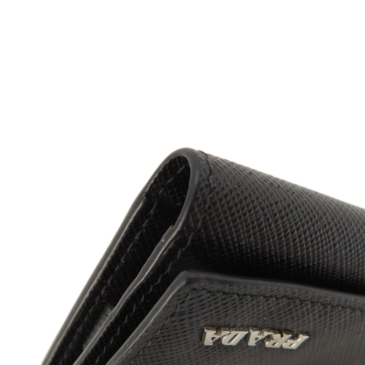 PRADA Key case Key holder leather black Saffiano logoMetal