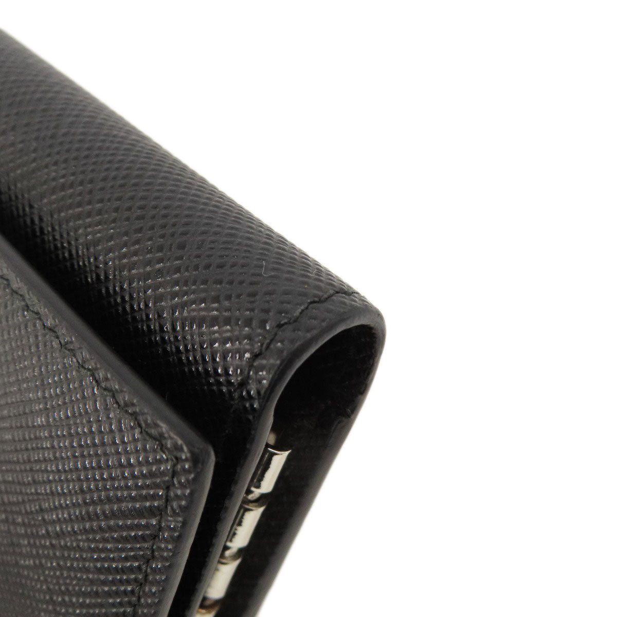 PRADA Key case Key holder leather black Saffiano logoMetal