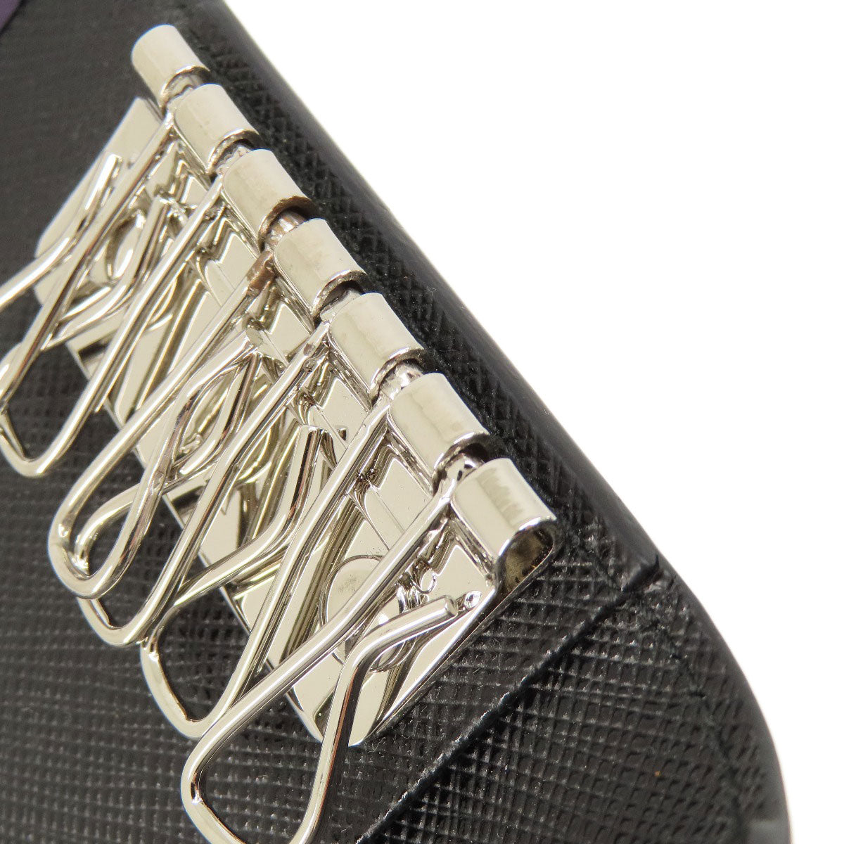 PRADA Key case Key holder leather black Saffiano logoMetal