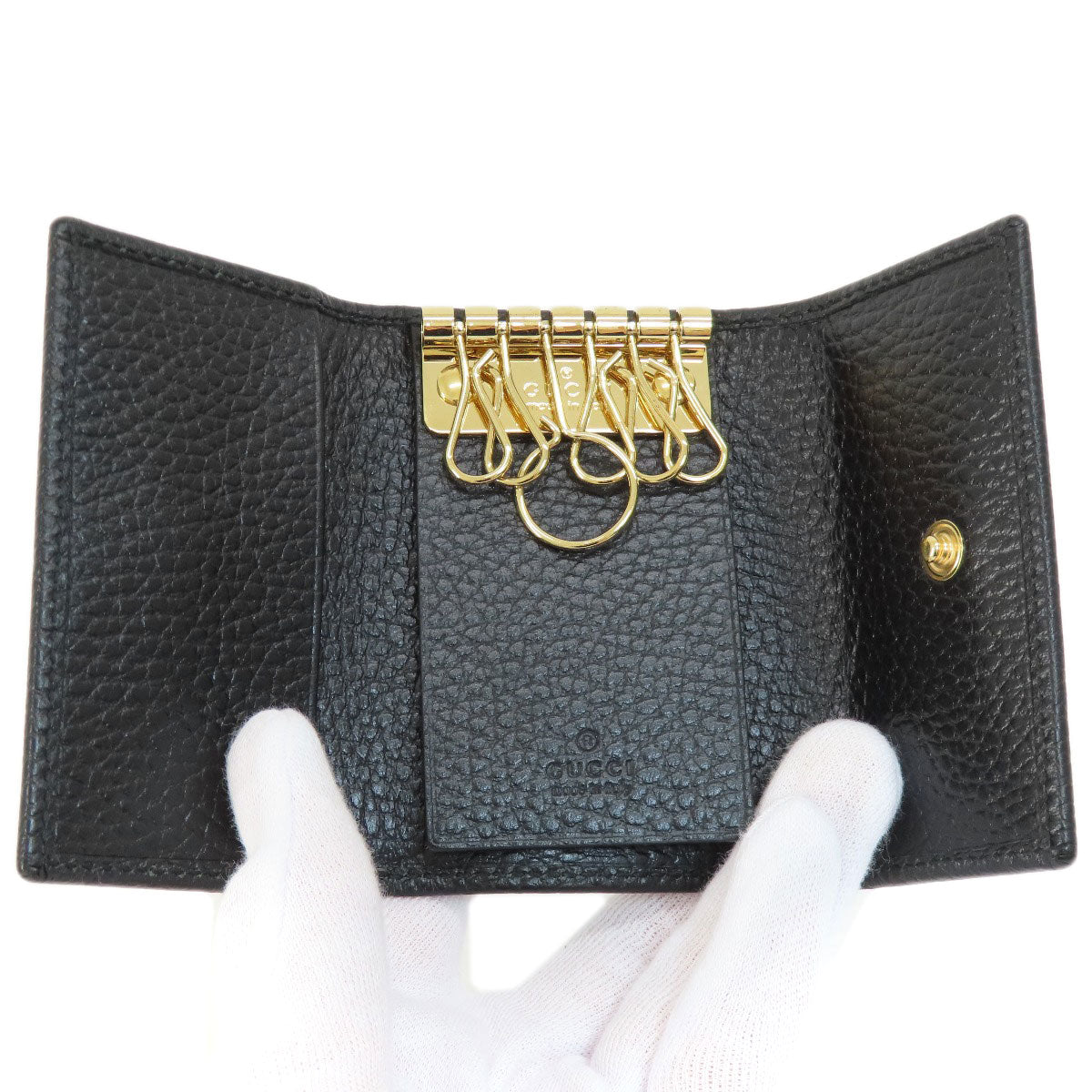 GUCCI Key case Key holder 456118 leather black GG Marmont