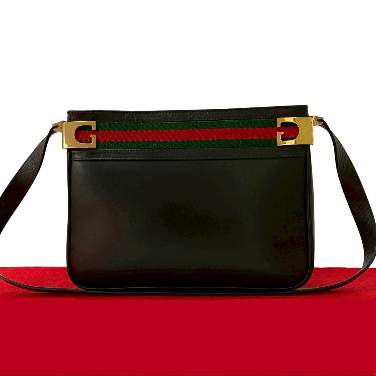 GUCCI Shoulder Bag leather black Sherry line