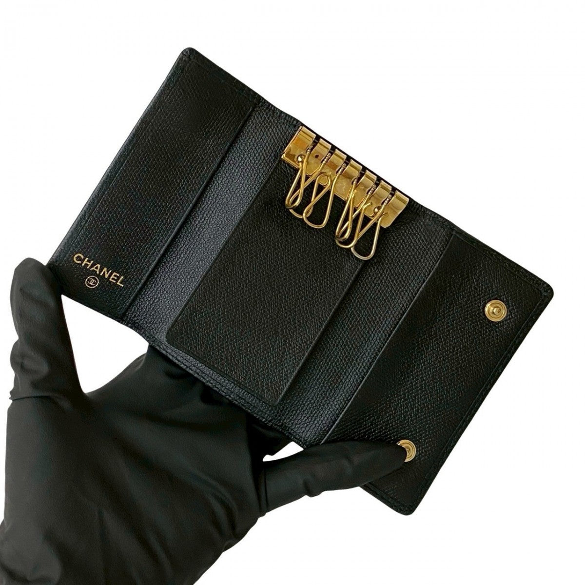 CHANEL Key case Key holder leather black