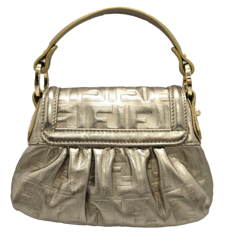 FENDI Pouch 8BK042 leather gold Mini Bag Shoulder Pouch Zucca Pattern Women Used Authentic