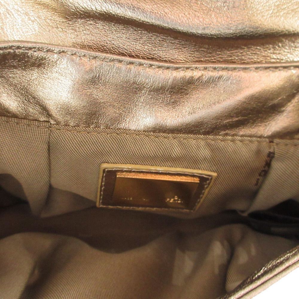 FENDI Pouch 8BK042 leather gold Mini Bag Shoulder Pouch Zucca Pattern Women Used Authentic