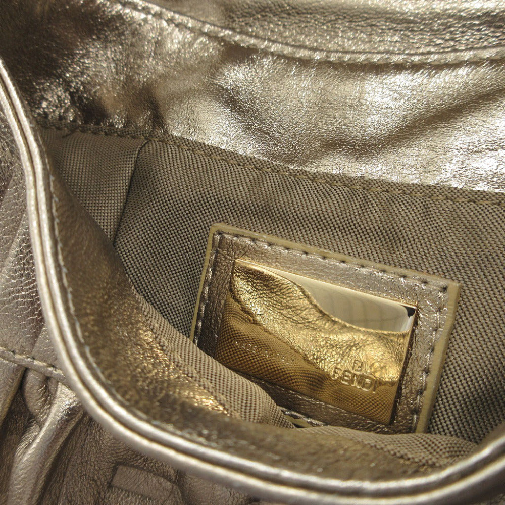 FENDI Pouch 8BK042 leather gold Mini Bag Shoulder Pouch Zucca Pattern Women Used Authentic