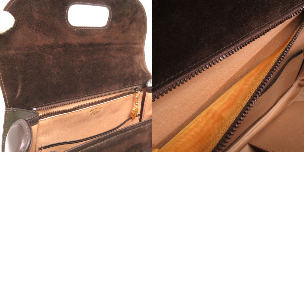 GUCCI Handbag leather Brown Bamboo turnlock handbag Women Used Authentic
