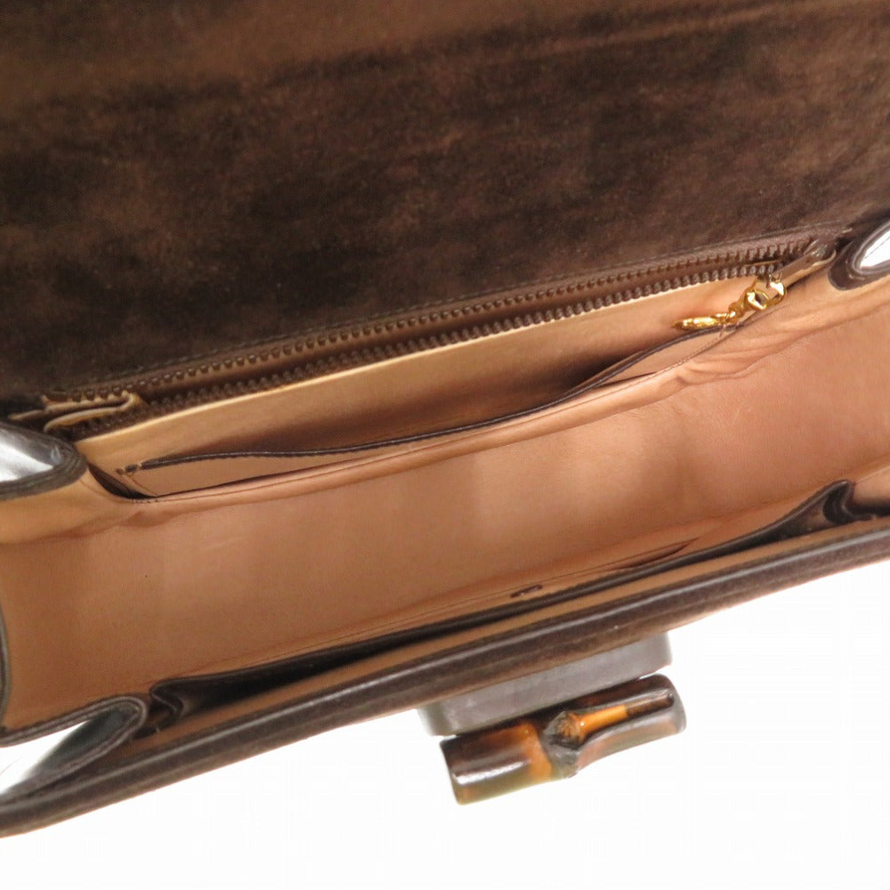 GUCCI Handbag leather Brown Bamboo turnlock handbag Women Used Authentic