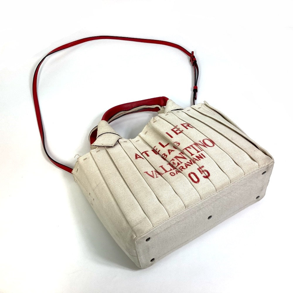 Valentino Garavani Handbag canvas Beige / red Atelier Brisse Edition Women Used Authentic