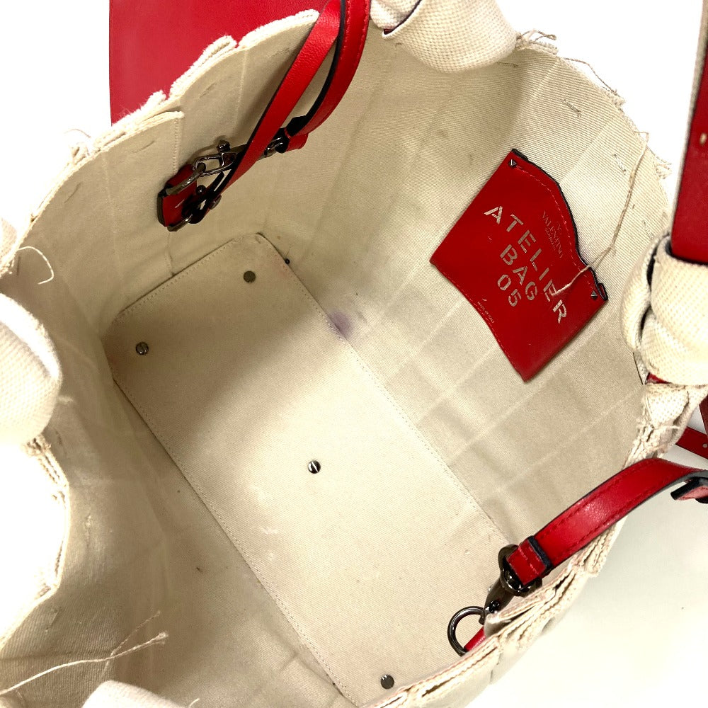 Valentino Garavani Handbag canvas Beige / red Atelier Brisse Edition Women Used Authentic