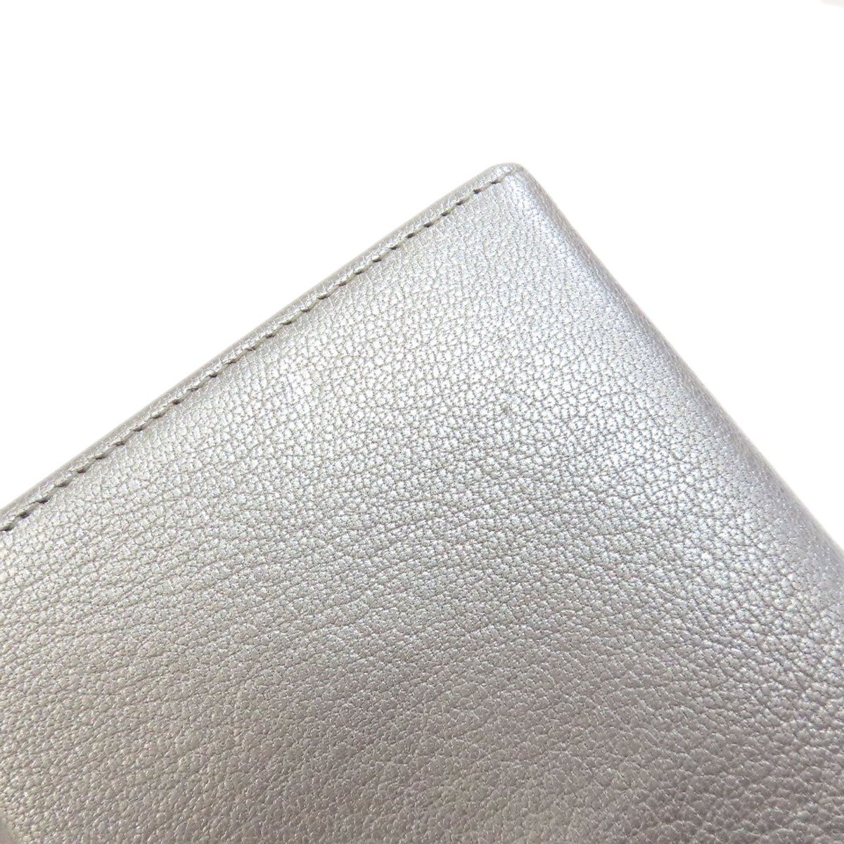 CHANEL Long Wallet Purse Calfskin Silver COCO Mark SilverMetal