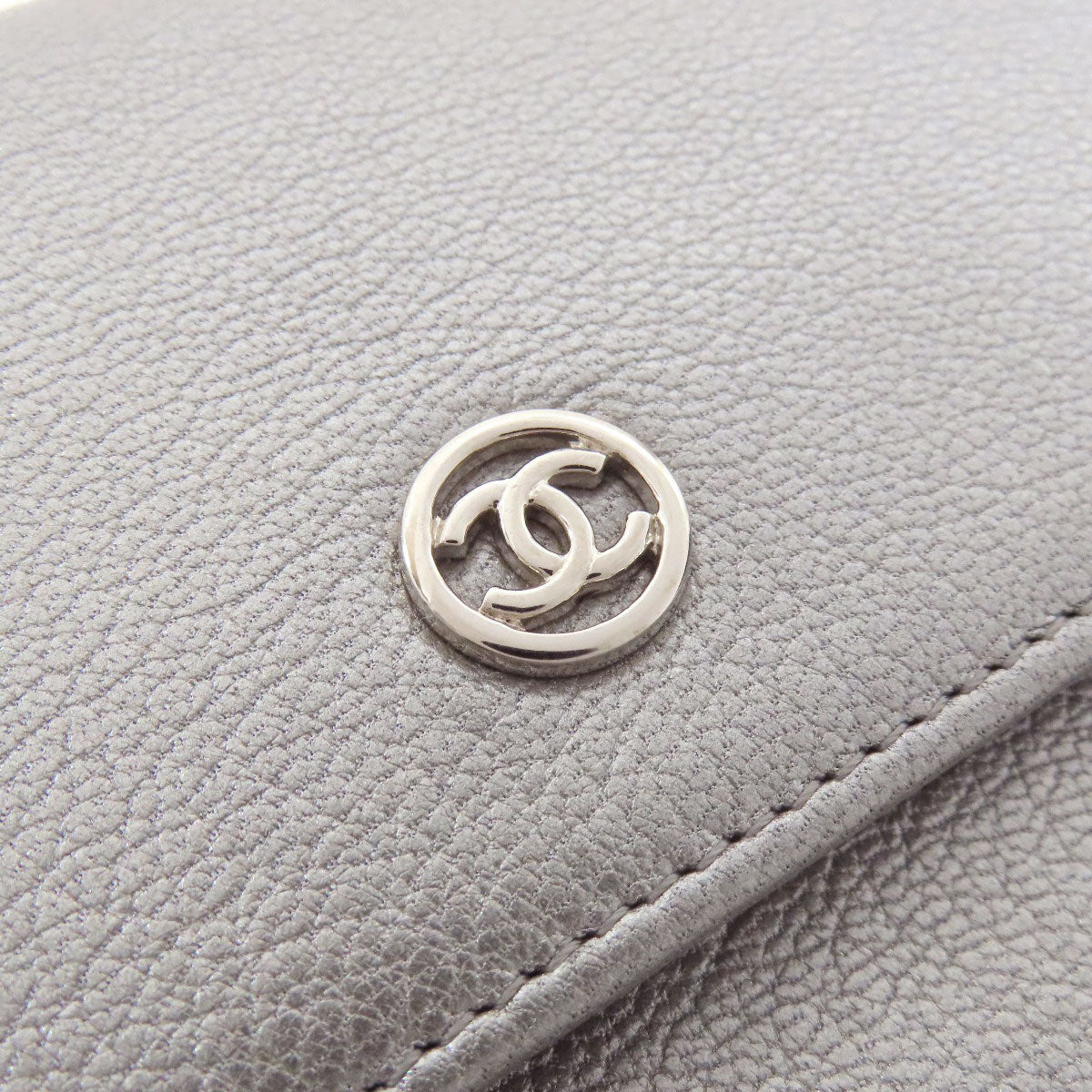CHANEL Long Wallet Purse Calfskin Silver COCO Mark SilverMetal