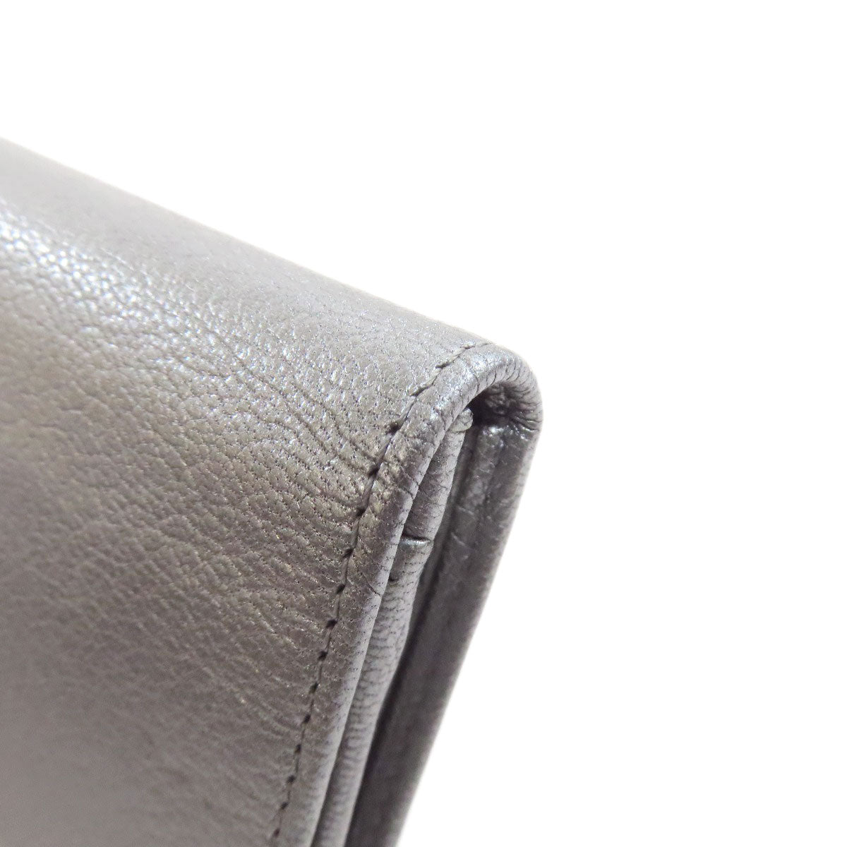CHANEL Long Wallet Purse Calfskin Silver COCO Mark SilverMetal