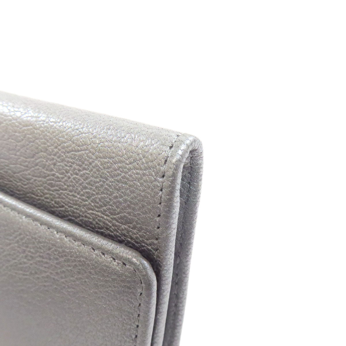 CHANEL Long Wallet Purse Calfskin Silver COCO Mark SilverMetal