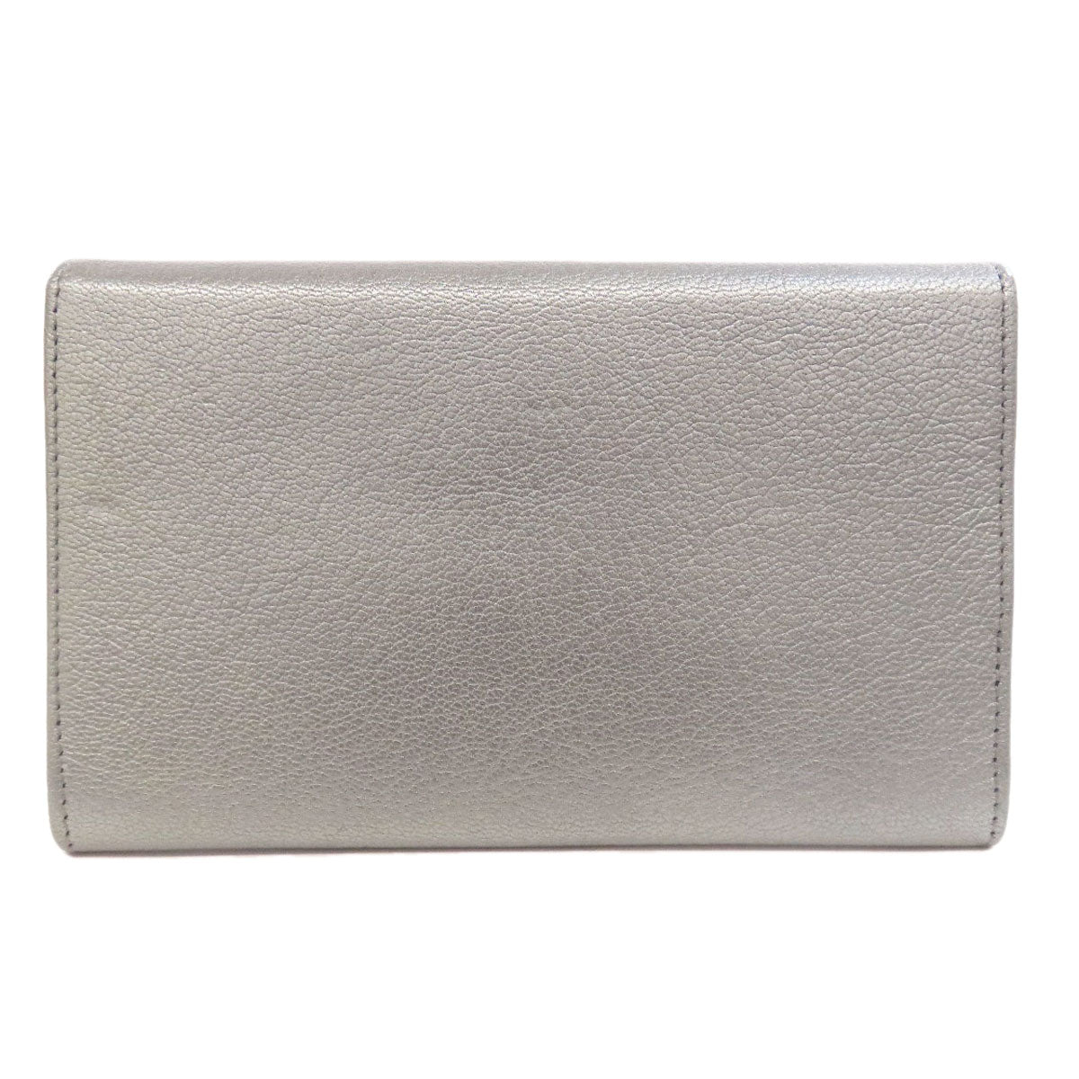 CHANEL Long Wallet Purse Calfskin Silver COCO Mark SilverMetal