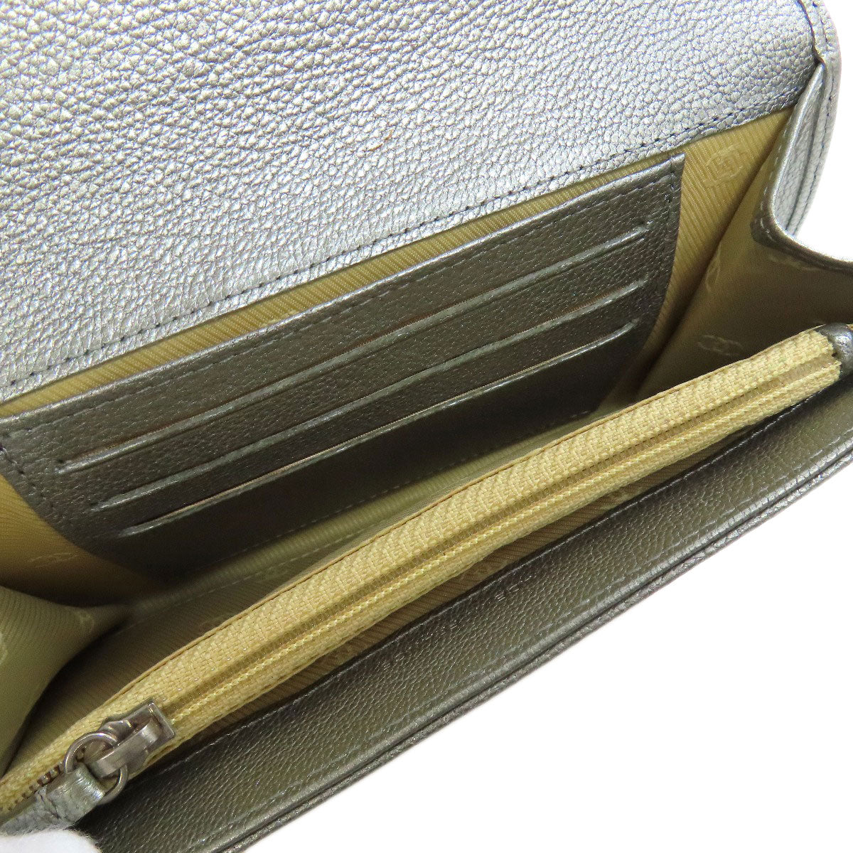 CHANEL Long Wallet Purse Calfskin Silver COCO Mark SilverMetal