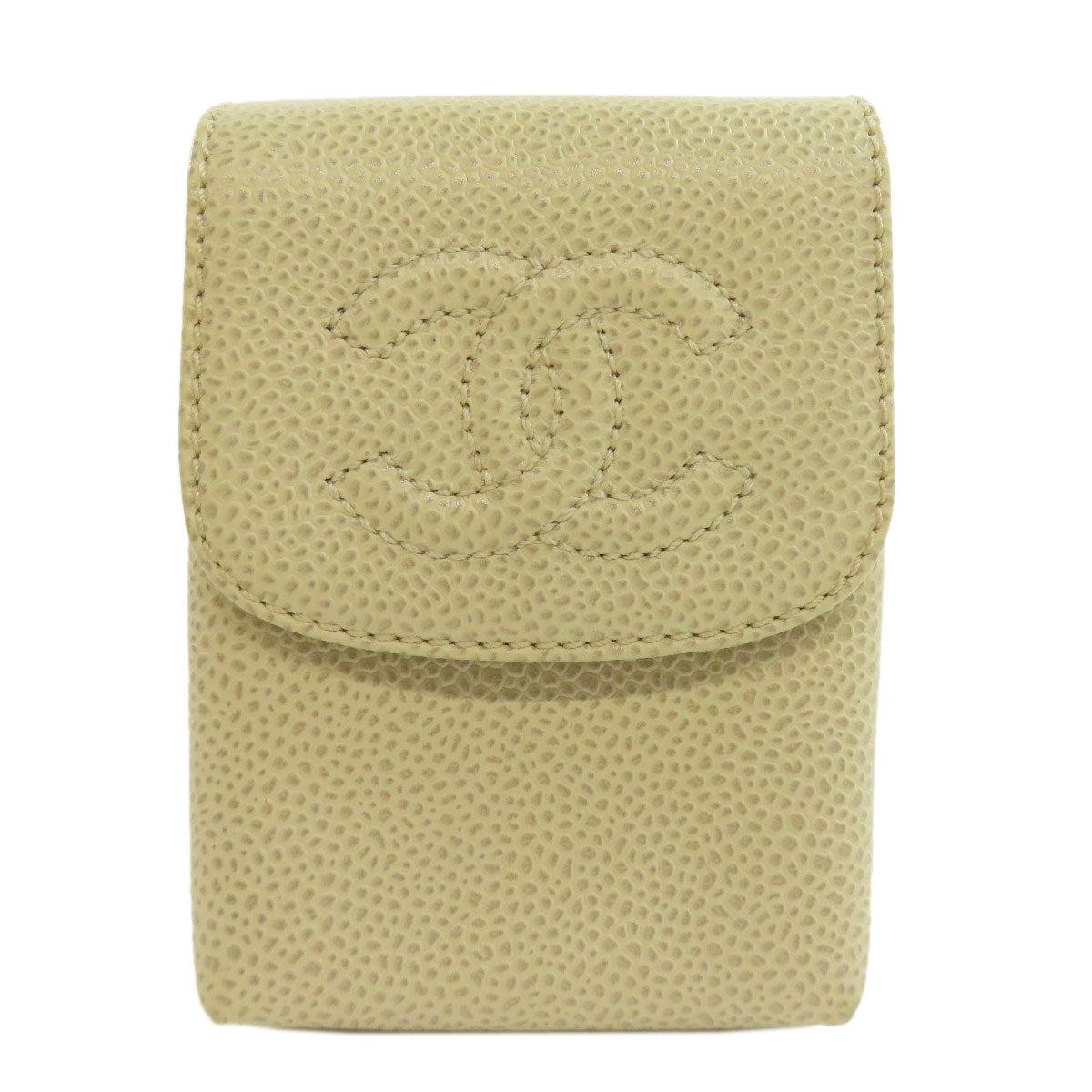 CHANEL Cigarette case Grained Calfskin Skin white COCO Mark Gold Metal Cigarette Case