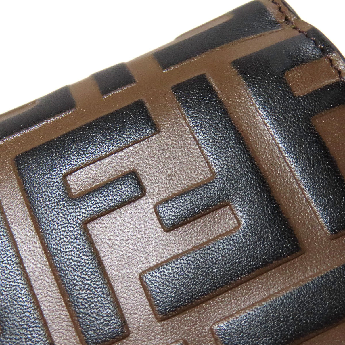 FENDI Bifold Wallet Calfskin Brown Zucca Pattern Embossed F is Fendi