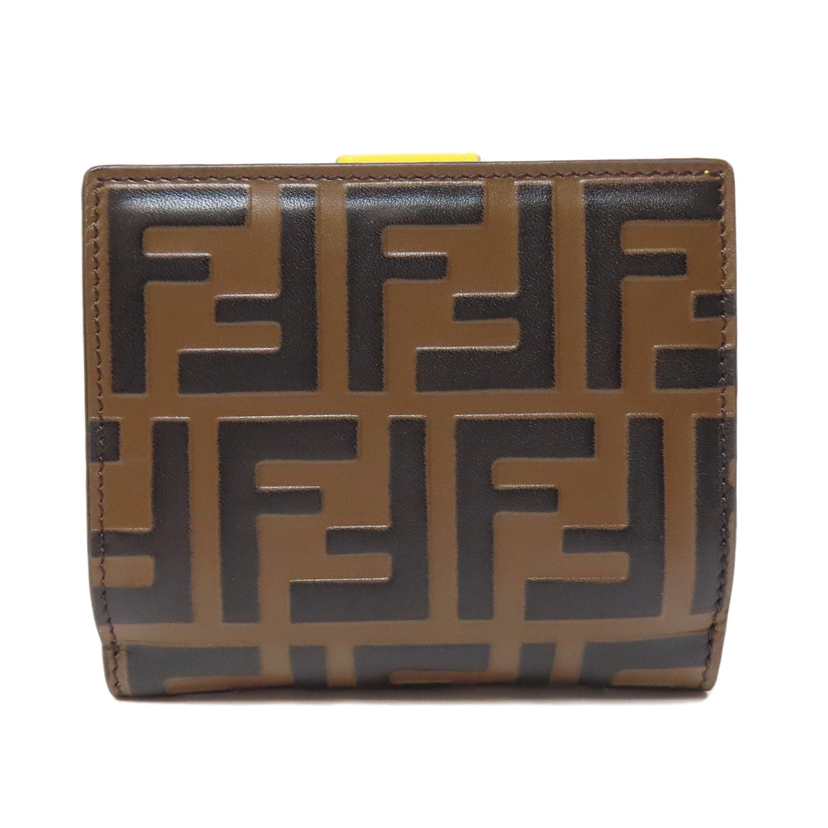 FENDI Bifold Wallet Calfskin Brown Zucca Pattern Embossed F is Fendi