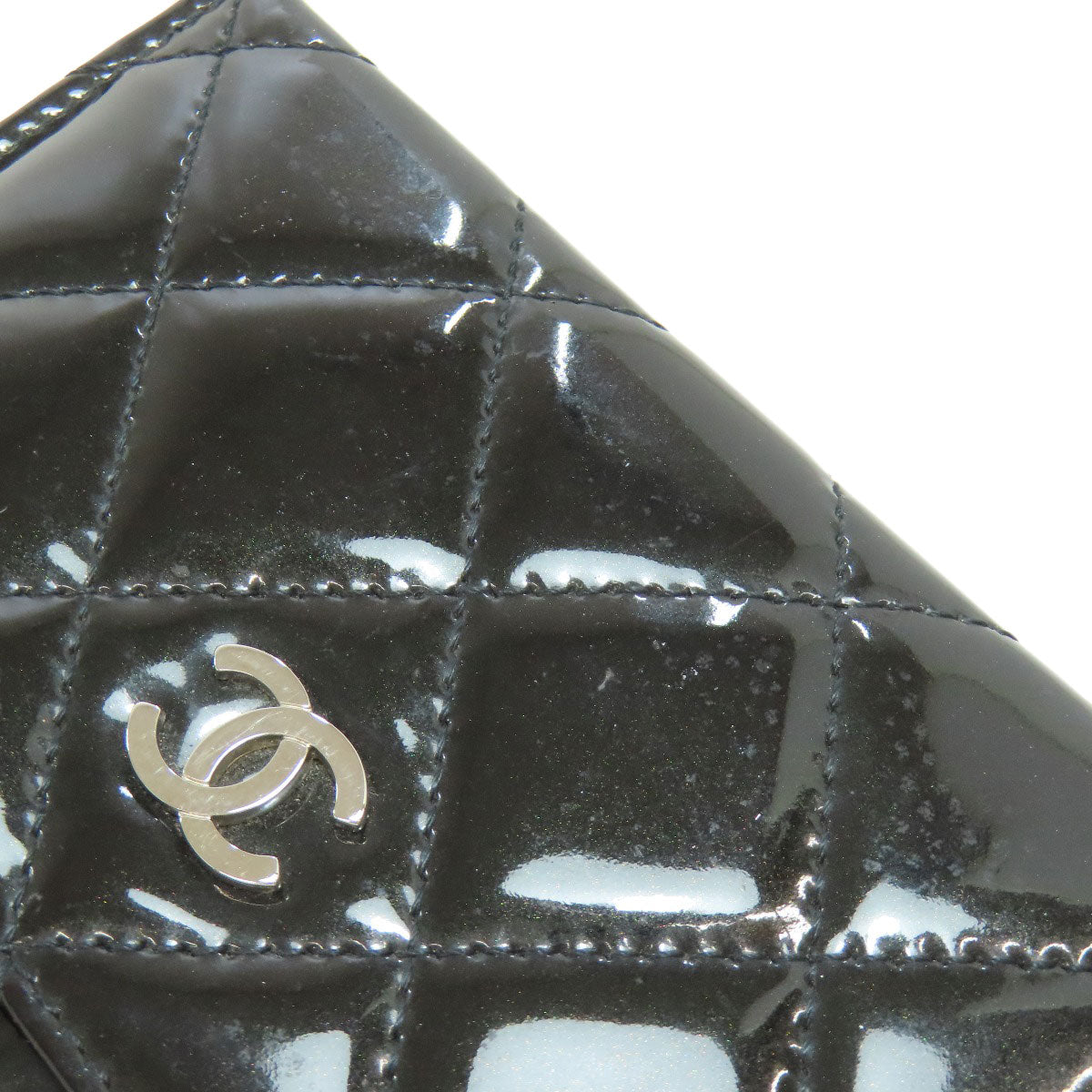 CHANEL Card Case Patent leather black Matelasse COCO Mark SilverMetal