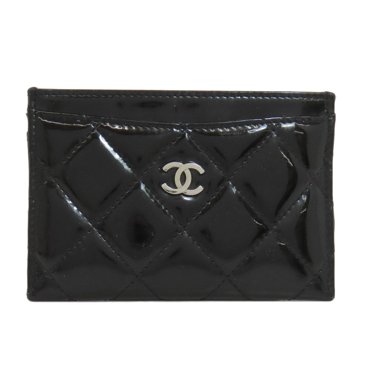 CHANEL Card Case Patent leather black Matelasse COCO Mark SilverMetal