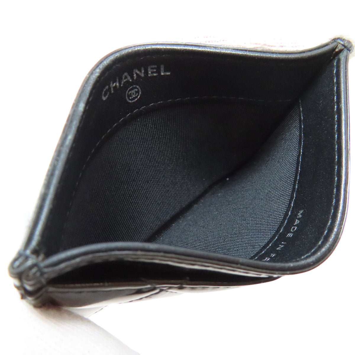 CHANEL Card Case Patent leather black Matelasse COCO Mark SilverMetal
