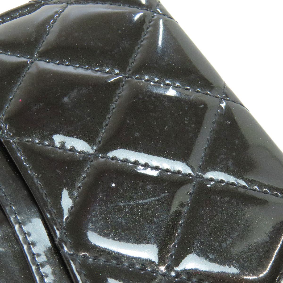 CHANEL Card Case Patent leather black Matelasse COCO Mark SilverMetal