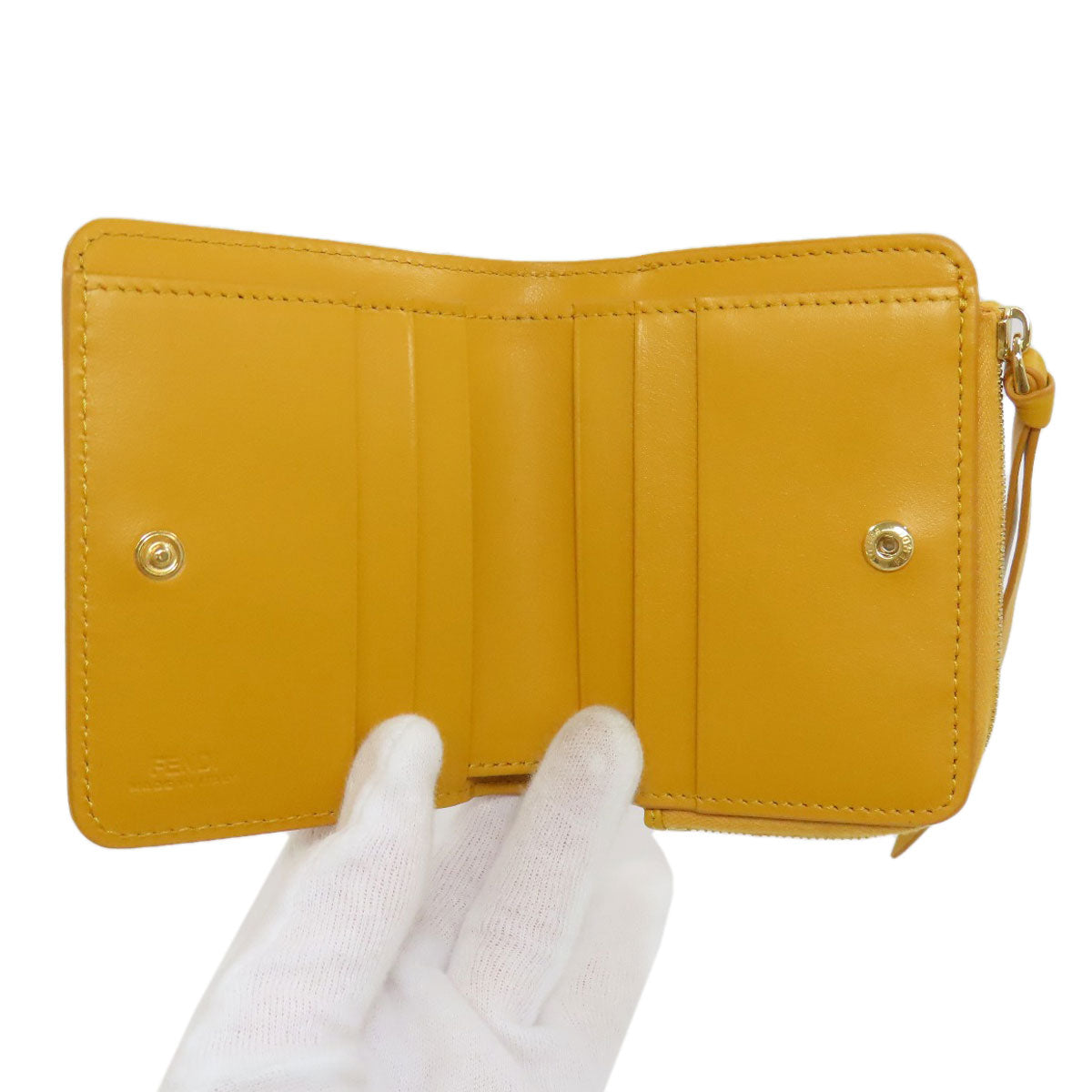 FENDI Bifold Wallet leather yellow FF Cube