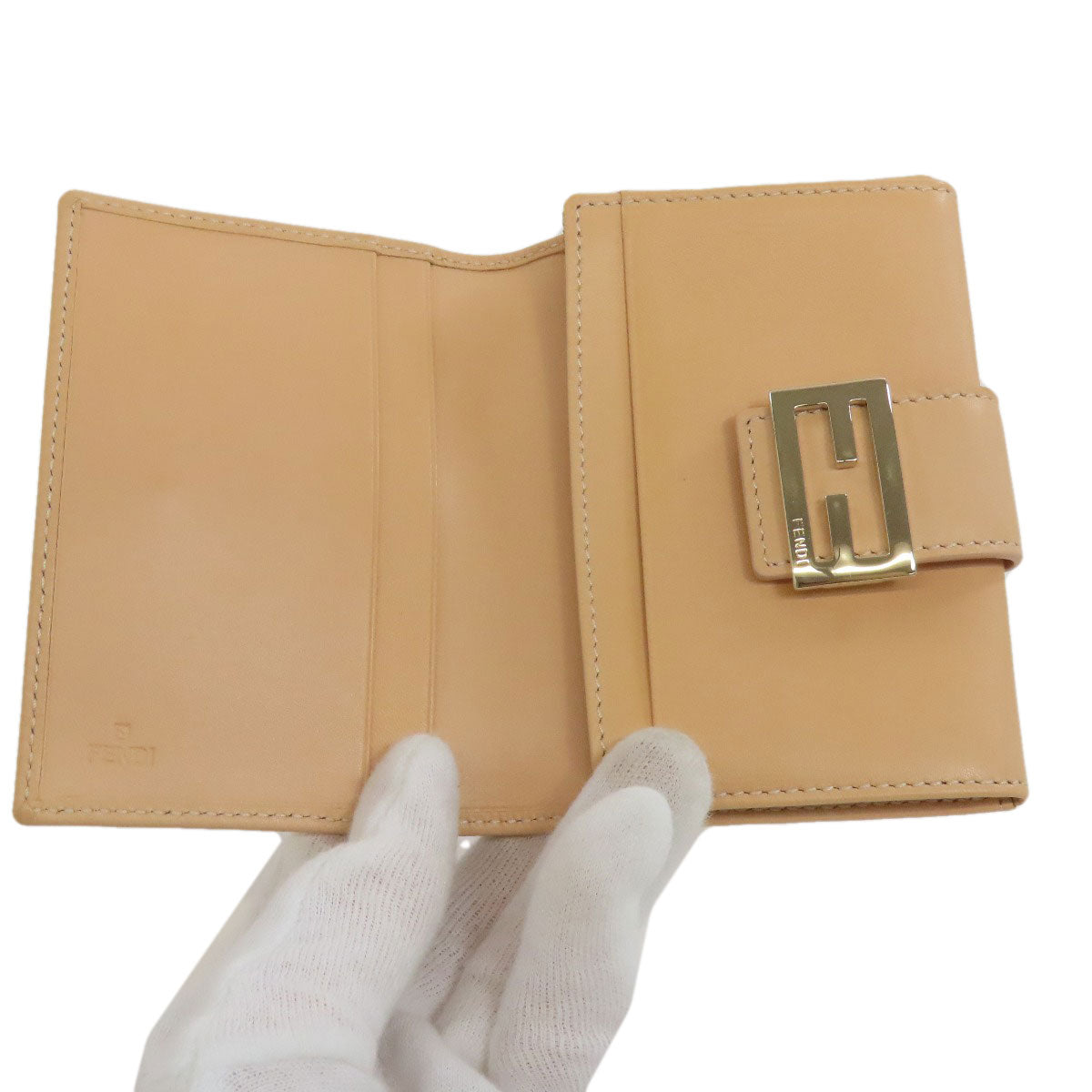FENDI Card Case leather beige logo