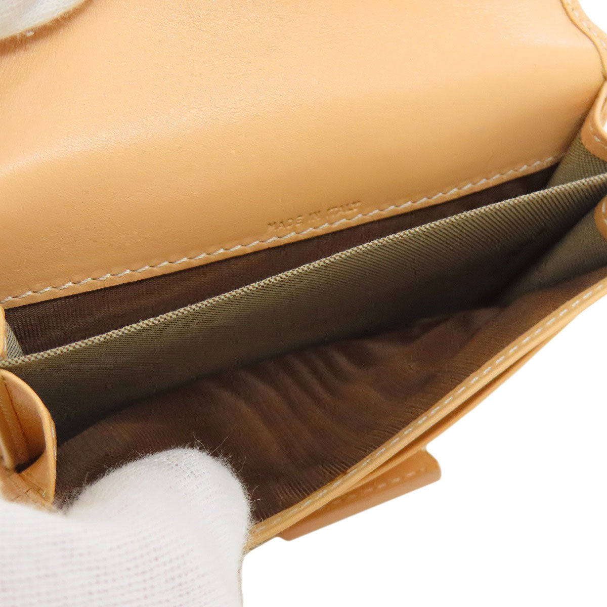 FENDI Card Case leather beige logo