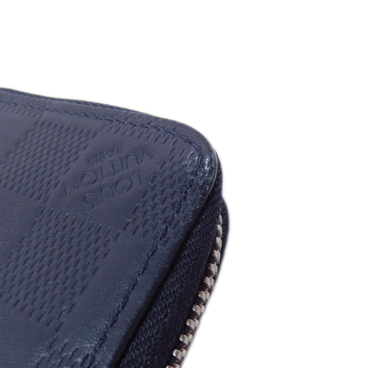 LOUIS VUITTON Long Wallet Purse Damier Anfini Navy Zippy wallet Vertical