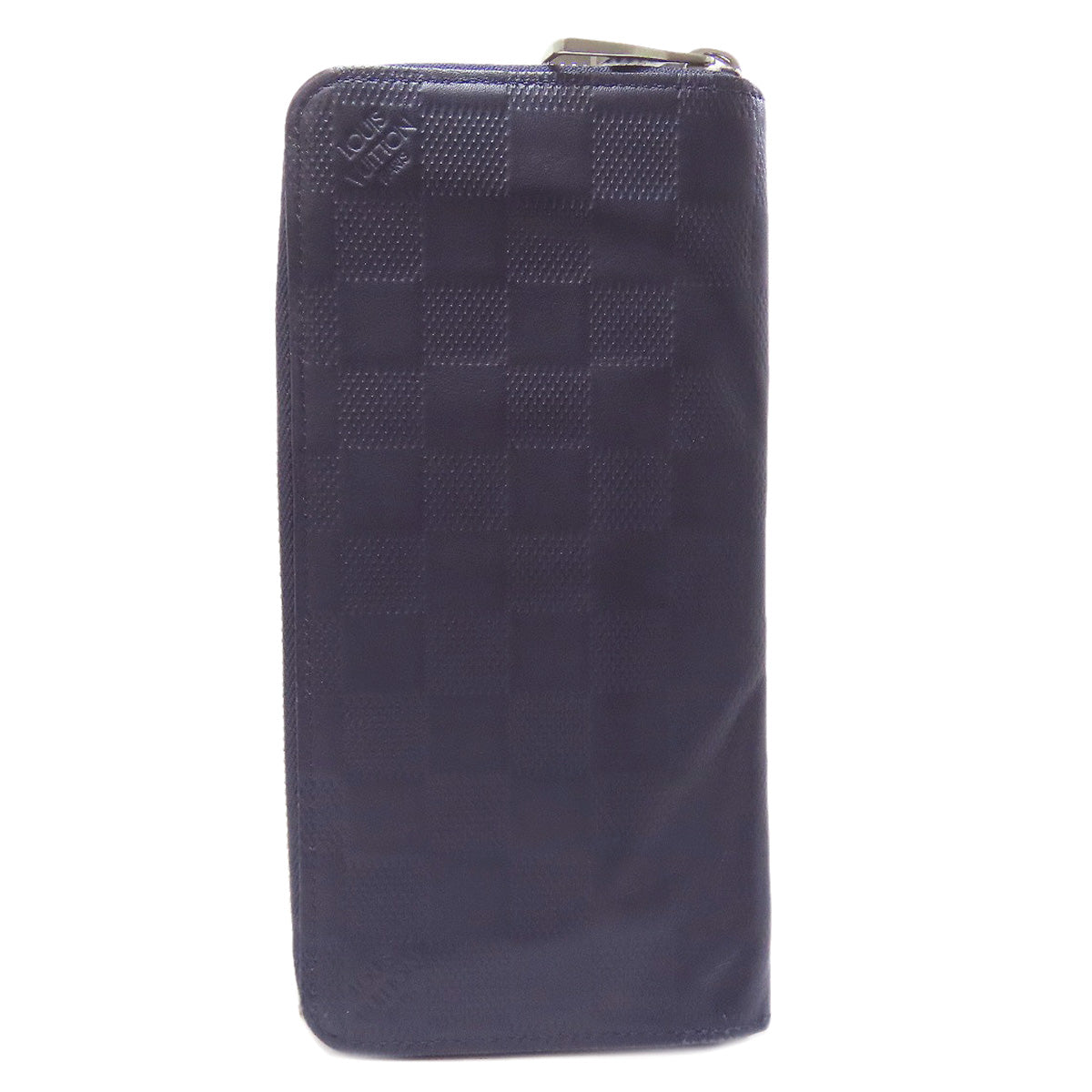 LOUIS VUITTON Long Wallet Purse Damier Anfini Navy Zippy wallet Vertical