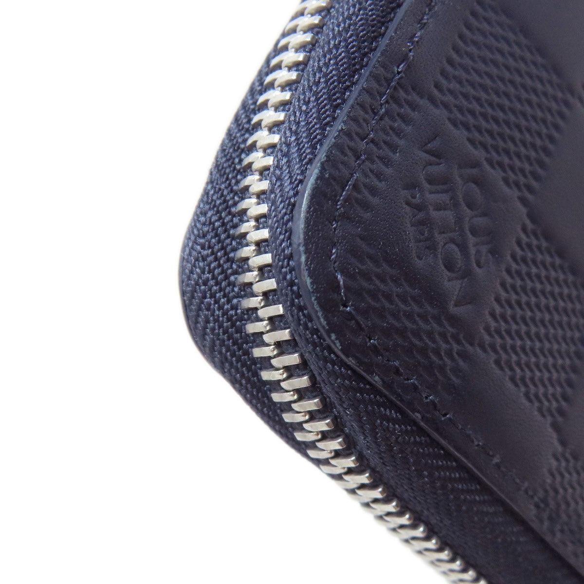 LOUIS VUITTON Long Wallet Purse Damier Anfini Navy Zippy wallet Vertical
