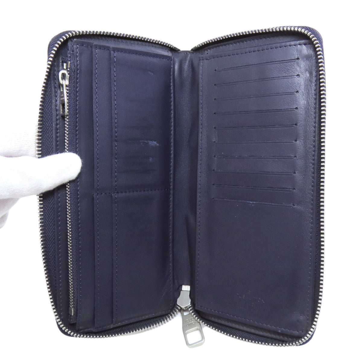 LOUIS VUITTON Long Wallet Purse Damier Anfini Navy Zippy wallet Vertical